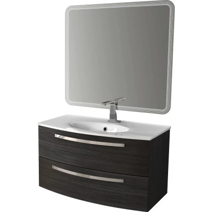 Badmöbel-Set Rondi 100 Cm Dunkelgrau Linienstruktur 3-teilig 2 Badmöbel-Set Rondi 100 Cm Dunkelgrau Linienstruktur 3-teilig – Bild 2