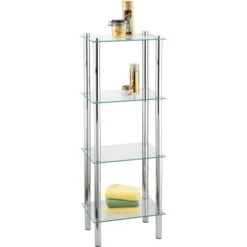 Wenko Regal Yago Viereckig Chrom Mit 4 Glasablagen 104 Cm X 40 Cm X 30 Cm