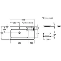 Geberit Waschbecken ICon 90 Cm Mit Dekoschale Und Ablage -Wenko Verkäufe 3402 print masszeichnung 5