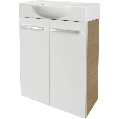 Fackelmann Waschbeckenunterschrank SBC 55 Cm Sandeiche/Weiß Hochglanz 3 Fackelmann Waschbeckenunterschrank SBC 55 Cm Sandeiche/Weiß Hochglanz – Bild 3