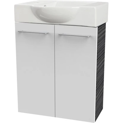 Fackelmann Waschbeckenunterschrank SBC 55 Cm Dark Oak/Weiß Hochglanz 2 Fackelmann Waschbeckenunterschrank SBC 55 Cm Dark Oak/Weiß Hochglanz – Bild 2