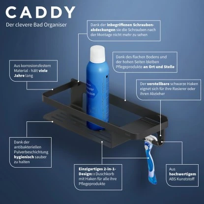 Tiger Caddy Duschkorb Mit Handtuchhaken 32 Cm Schwarz 3 Tiger Caddy Duschkorb Mit Handtuchhaken 32 Cm Schwarz – Bild 3