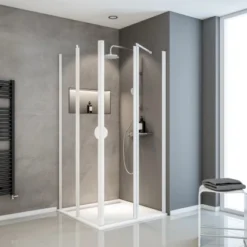 Schulte Eckeinstieg 4-teilig Sunny Alpinweiß Echtglas Klar Hell 180 Cm X 90 Cm