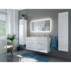 Posseik Badmöbelset Argos Weiß Hochglanz Inkl. LED Spiegel Mit Touch-Funktion EE