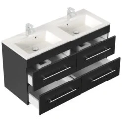 Posseik Badmöbelset Argos Schwarz Seidenglanz Inkl. LED Spiegel Mit Touch-Funkti -Wenko Verkäufe 4251461521436 3