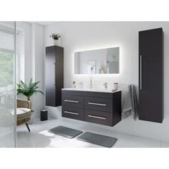 Posseik Badmöbelset Argos Anthrazit Seidenglanz Inkl. LED Spiegel Mit Touch-Funk