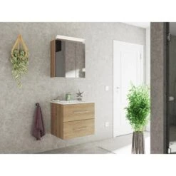 Posseik Badmöbel-Set Homeline 60 Cm Weiß Eiche Hell 3-teilig