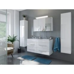 Posseik Badmöbelset Argos 4-tlg. Inkl. Spiegelschrank Weiß Hochglanz