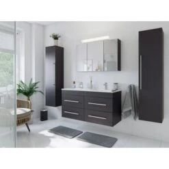 Posseik Badmöbelset Argos 4-tlg. Inkl. Spiegelschrank Anthrazit Seidenglanz