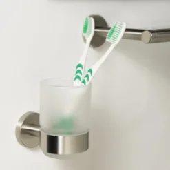 Tiger Zahnputzbecher Boston Aus Mattglas Und Gebürstetem Edelstahl -Wenko Verkäufe 500551 4621 3