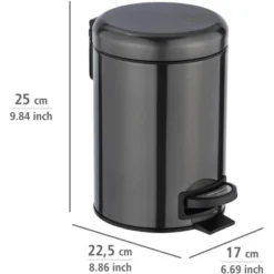 Wenko Kosmetik-Treteimer Leman Metallic-Schwarz 3 L Edelstahl -Wenko Verkäufe 587664 1068 04