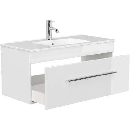 Posseik Badmöbel-Set Pro 100 Cm Weiß Hochglanz 4-teilig 2 Posseik Badmöbel-Set Pro 100 Cm Weiß Hochglanz 4-teilig – Bild 2