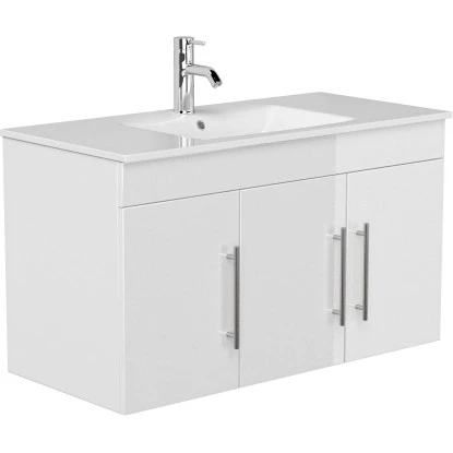 Posseik Badmöbel-Set Teramo 100 Cm Weiß Hochglanz3-teilig 4 Posseik Badmöbel-Set Teramo 100 Cm Weiß Hochglanz3-teilig – Bild 4