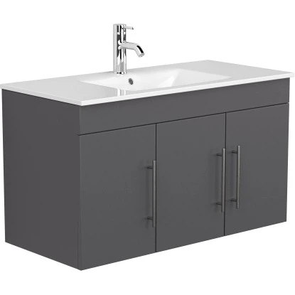 Posseik Badmöbel-Set Teramo 100 Cm Anthrazit Seidenglanz 4-teilig 4 Posseik Badmöbel-Set Teramo 100 Cm Anthrazit Seidenglanz 4-teilig – Bild 4