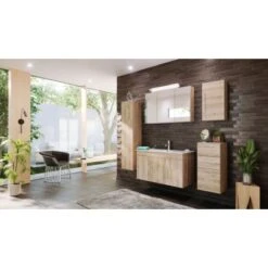 Posseik Badmöbel-Set Teramo 100 Cm Eiche Hell Seidenglanz5-teilig