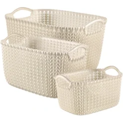 Best Freizeitmöbel Aufbewahrungskörbe Curver Knit 3-er Set Weiß XS + S + L