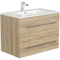 Posseik Badmöbel-Set Homeline 80 Cm Eiche Hell Seidenglanz 5-teilig -Wenko Verkäufe 873 AVERSASET805000214DE 3