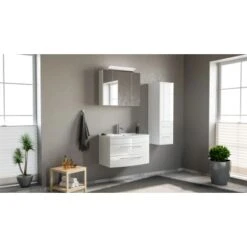 Posseik Badmöbel-Set Luna 80 Cm Weiß Hochglanz 3-teilig