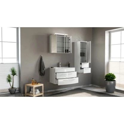 Posseik Badmöbel-Set Luna 80 Cm Weiß Hochglanz 3-teilig 3 Posseik Badmöbel-Set Luna 80 Cm Weiß Hochglanz 3-teilig – Bild 3