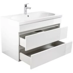 Posseik Waschplatz 90 Cm Metis Weiß Hochglanz Mit Grifflosen Schubladen -Wenko Verkäufe 904 4873 METIS90000101DE 4