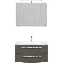 Pelipal Badmöbel-Set Fokus 4005 3-tlg. 92 Cm Lack Steingrau Hochglanz EEK:A-A++