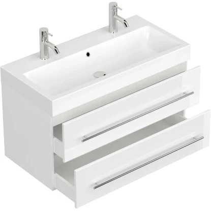 Posseik Doppel-Waschplatz Livono Weiß Hochglanz 2-teilig 2 Posseik Doppel-Waschplatz Livono Weiß Hochglanz 2-teilig – Bild 2