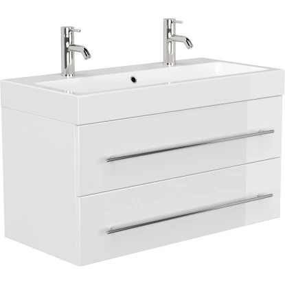 Posseik Doppel-Waschplatz Livono Weiß Hochglanz 2-teilig 3 Posseik Doppel-Waschplatz Livono Weiß Hochglanz 2-teilig – Bild 3