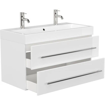 Posseik Doppel-Waschplatz Livono Weiß Hochglanz 2-teilig 4 Posseik Doppel-Waschplatz Livono Weiß Hochglanz 2-teilig – Bild 4