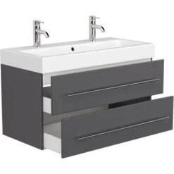 Posseik Doppel-Waschplatz Livono Anthrazit Seidenglanz 2-teilig -Wenko Verkäufe 9602 4873 LIVONO000104DE 4
