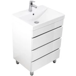 Posseik Stand-Waschplatz Amilia 60 Cm Weiß Hochglanz Mit Grifflosen Schubladen