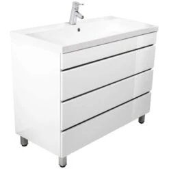 Posseik Stand-Waschplatz 100 Cm Amilia Weiß Hochglanz Mit Grifflosen Schubladen -Wenko Verkäufe ei grifflosen schubladen 3 1