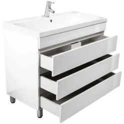 Posseik Stand-Waschplatz 100 Cm Amilia Weiß Hochglanz Mit Grifflosen Schubladen -Wenko Verkäufe ei grifflosen schubladen 4 1