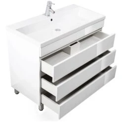 Posseik Stand-Waschplatz 100 Cm Amilia Weiß Hochglanz Mit Grifflosen Schubladen -Wenko Verkäufe ei grifflosen schubladen 5 1